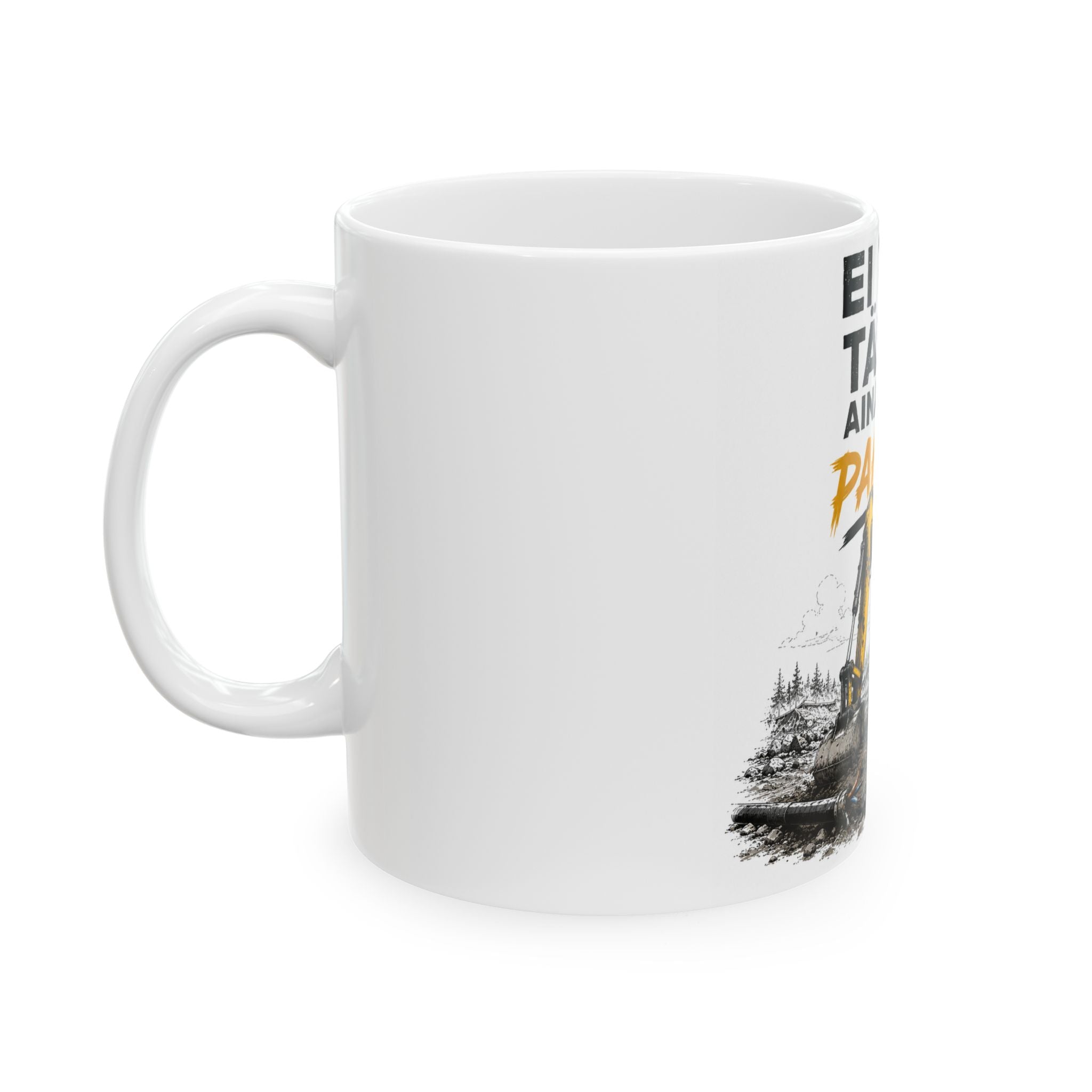 Excavator Coffee Mug - "Ei tää tästä ainakaan pahene" Finnish Construction Worker Gift (11oz/15oz)